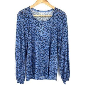 LK Bennett London Top Size XS Womens Blue TJ Jack Geo Print Blouse Long Sleeve